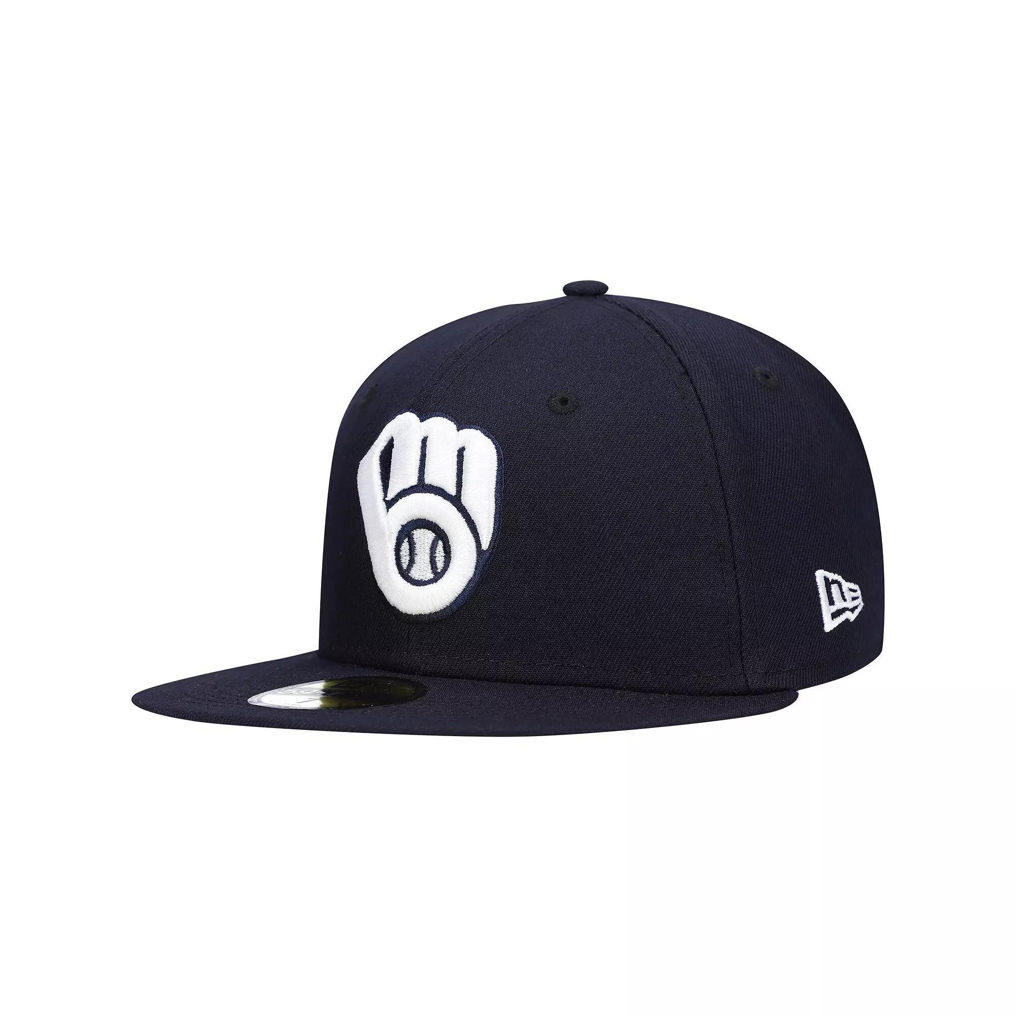 Men's New Era Navy Milwaukee Brewers Logo White 59FIFTY Fitted Hat, Size: 6 7/8, Blue Product Image
