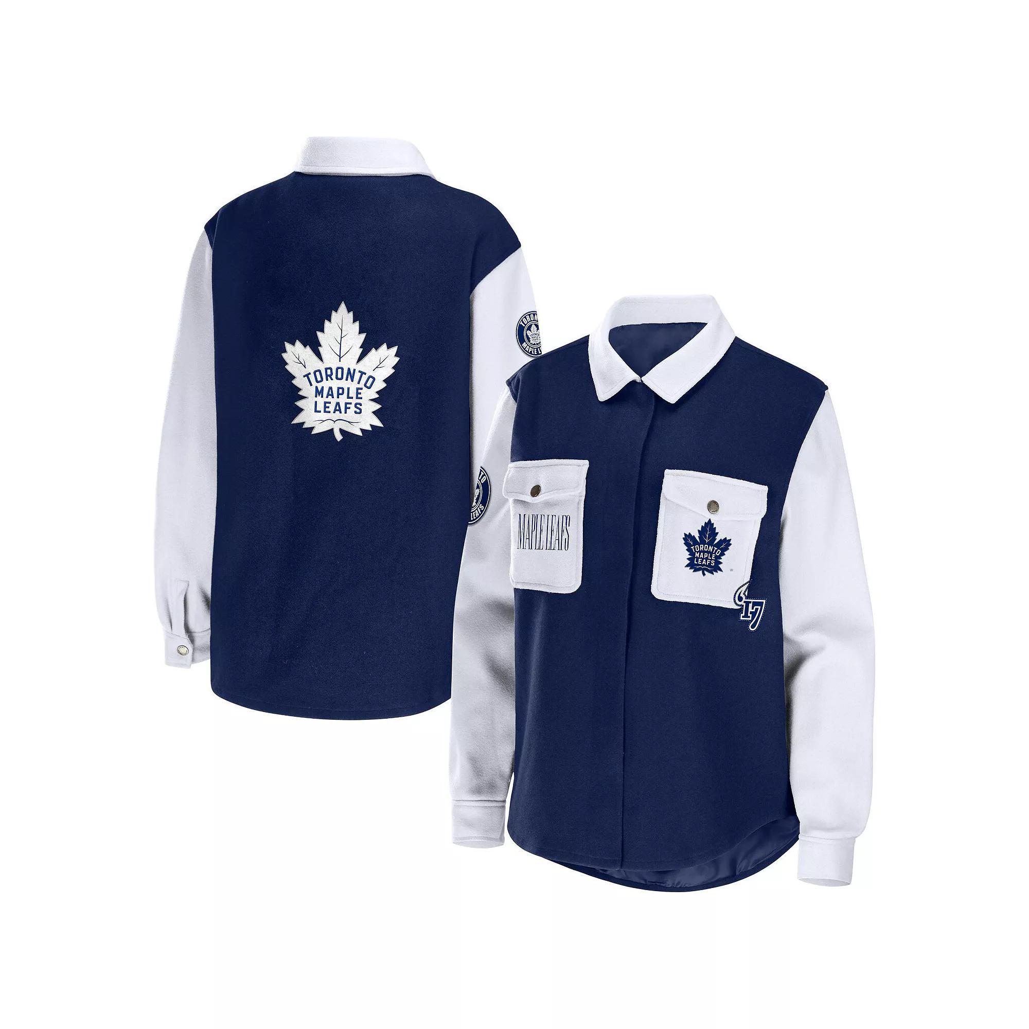 Women's WEAR by Erin Andrews Navy/White Toronto Maple Leafs Colorblock Button-Up Shirt Jacket, Size: Large, Mpl Blue Product Image