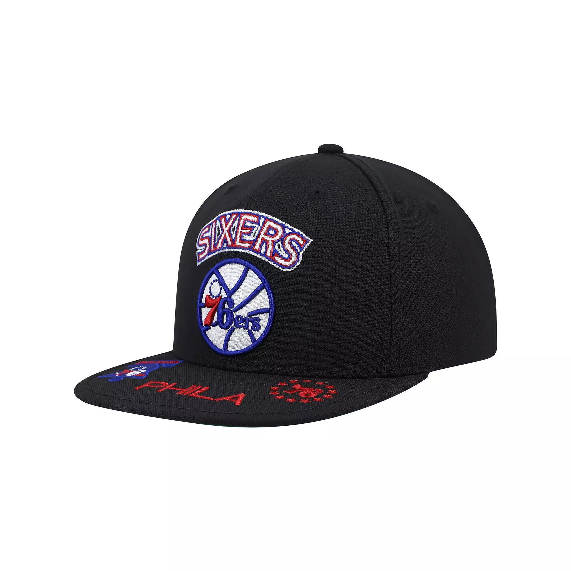 Men's Mitchell & Ness Black Philadelphia 76ers Hardwood Classics Front Loaded Snapback Hat, 76r Black Product Image