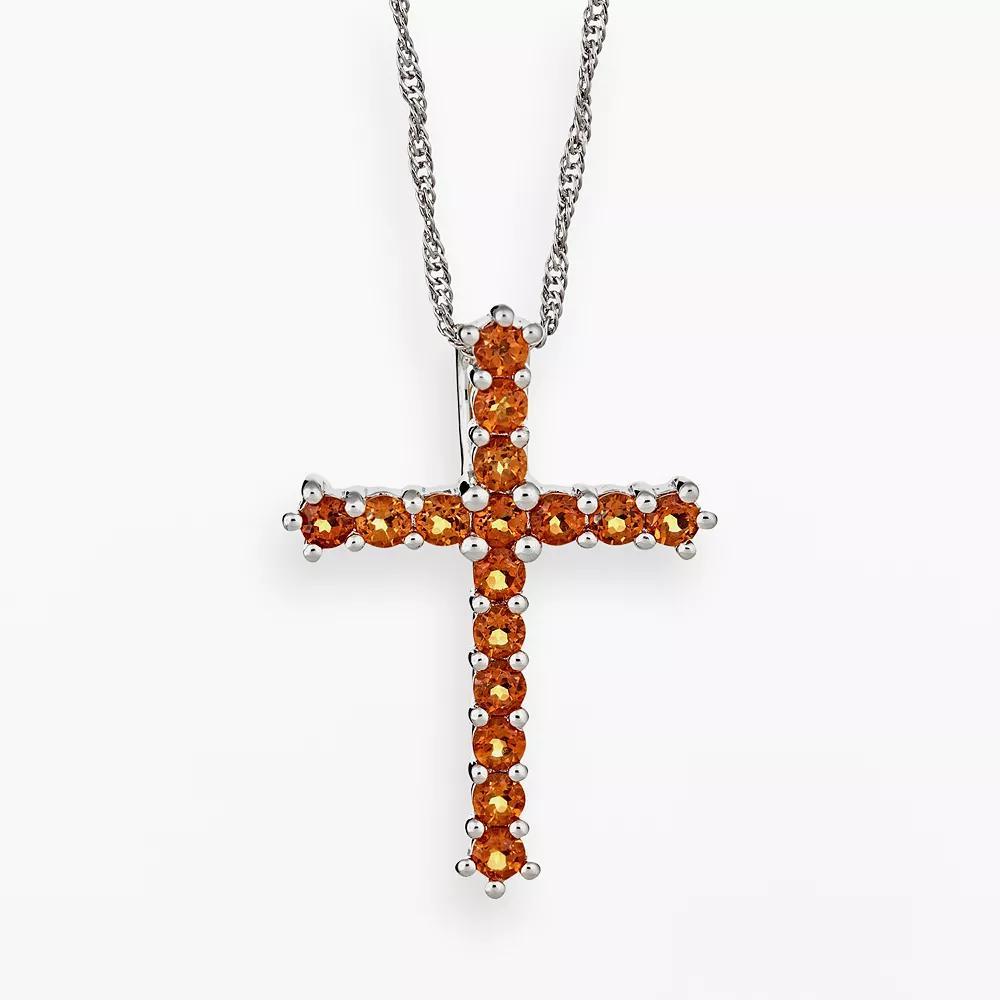 Celebration Gems Sterling Silver Citrine Cross Pendant, Women's, Size: 18", Orange Product Image