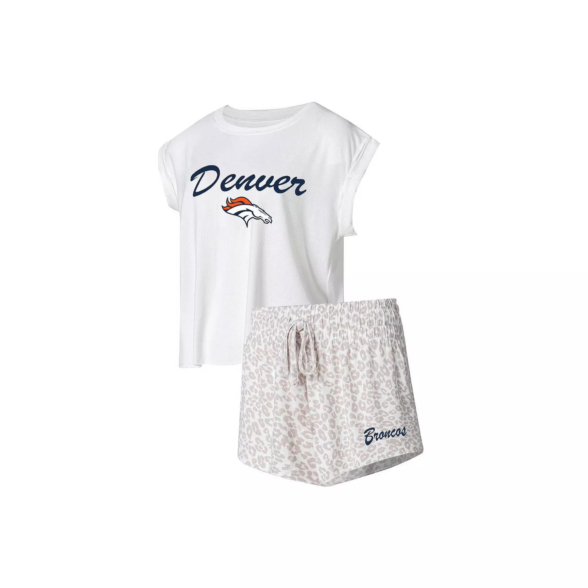 Women's Concepts Sport White/Cream Denver Broncos Montana Knit T-Shirt & Shorts Sleep Set, Size: Large Product Image