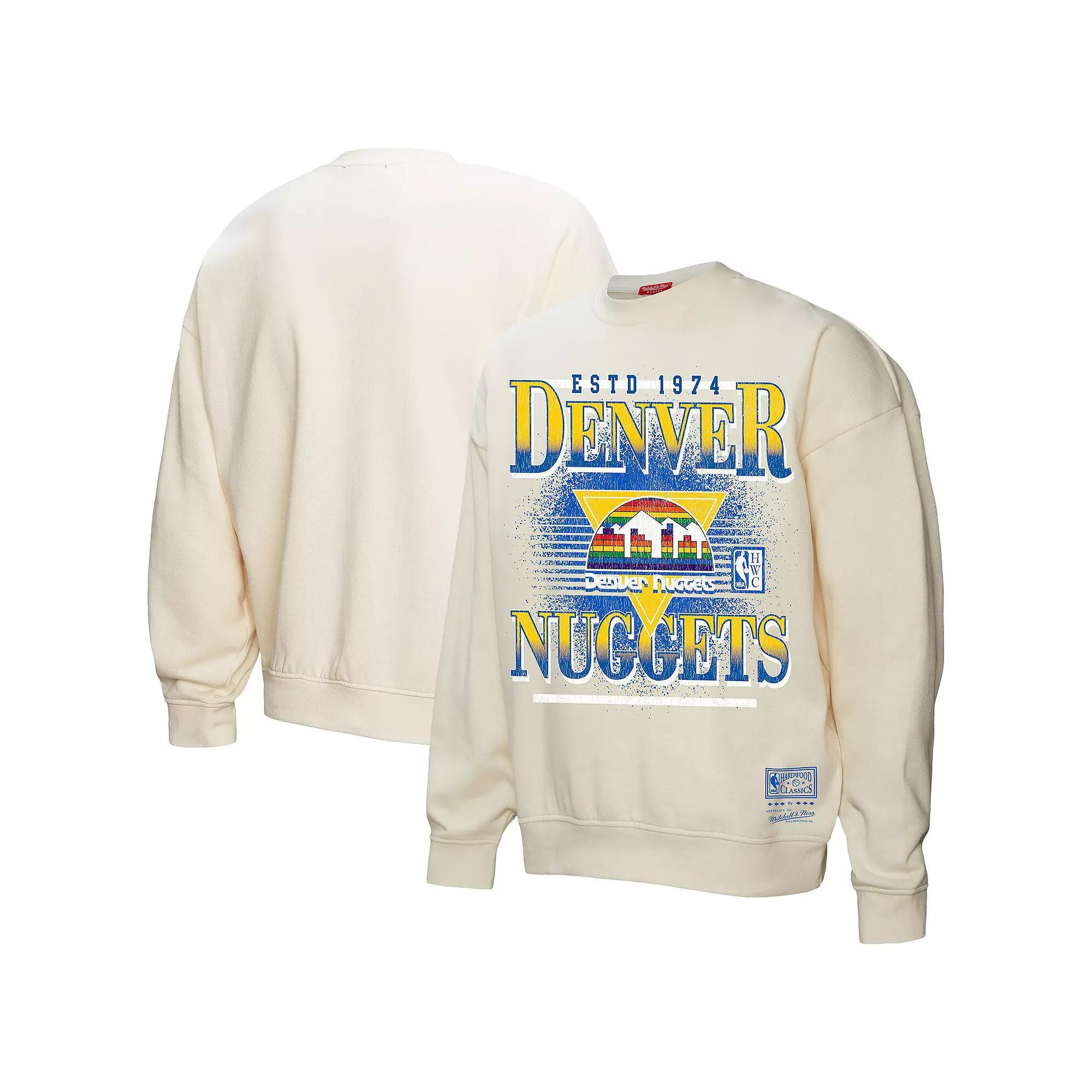 Women's Mitchell & Ness Cream Denver Nuggets Oversprayed Pullover Sweatshirt, Size: Medium, Nug Beige Product Image