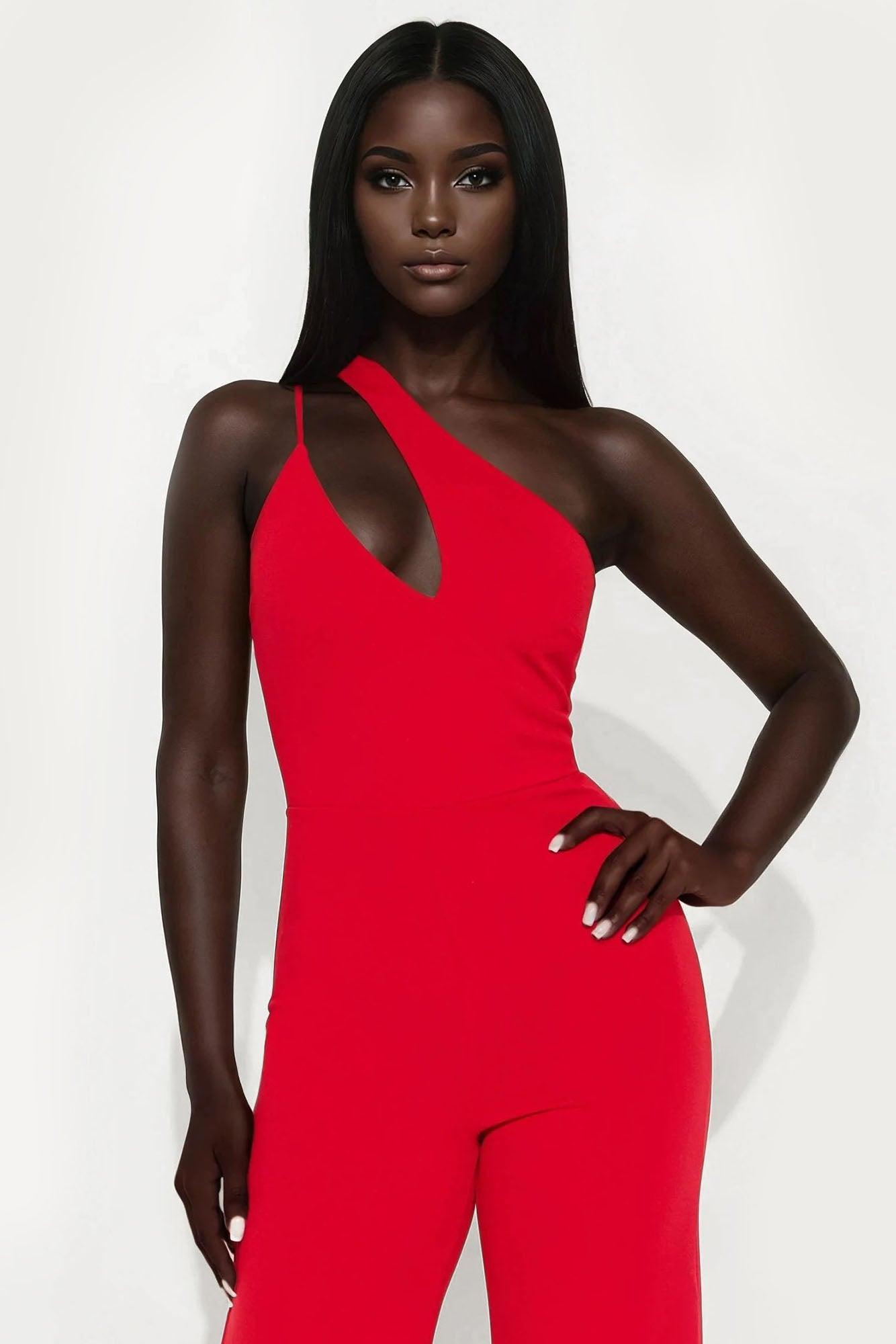 Too Appealing One Shoulder Jumpsuit - Red Product Image