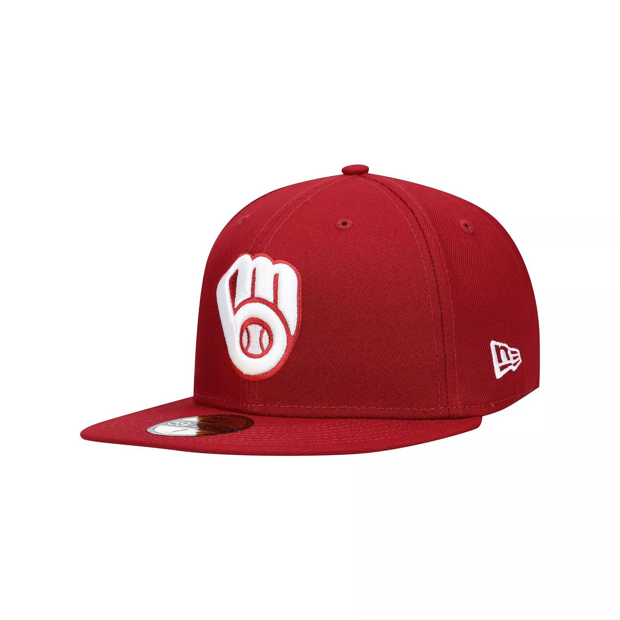 Men's New Era Cardinal Milwaukee Brewers White Logo 59FIFTY Fitted Hat, Size: 7 3/8, Red Product Image
