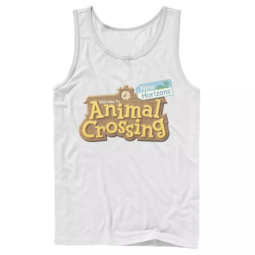 Men's Animal Crossing: New Horizons Welcome Wooden Sign Logo Tank Top, Size: Large, White Product Image