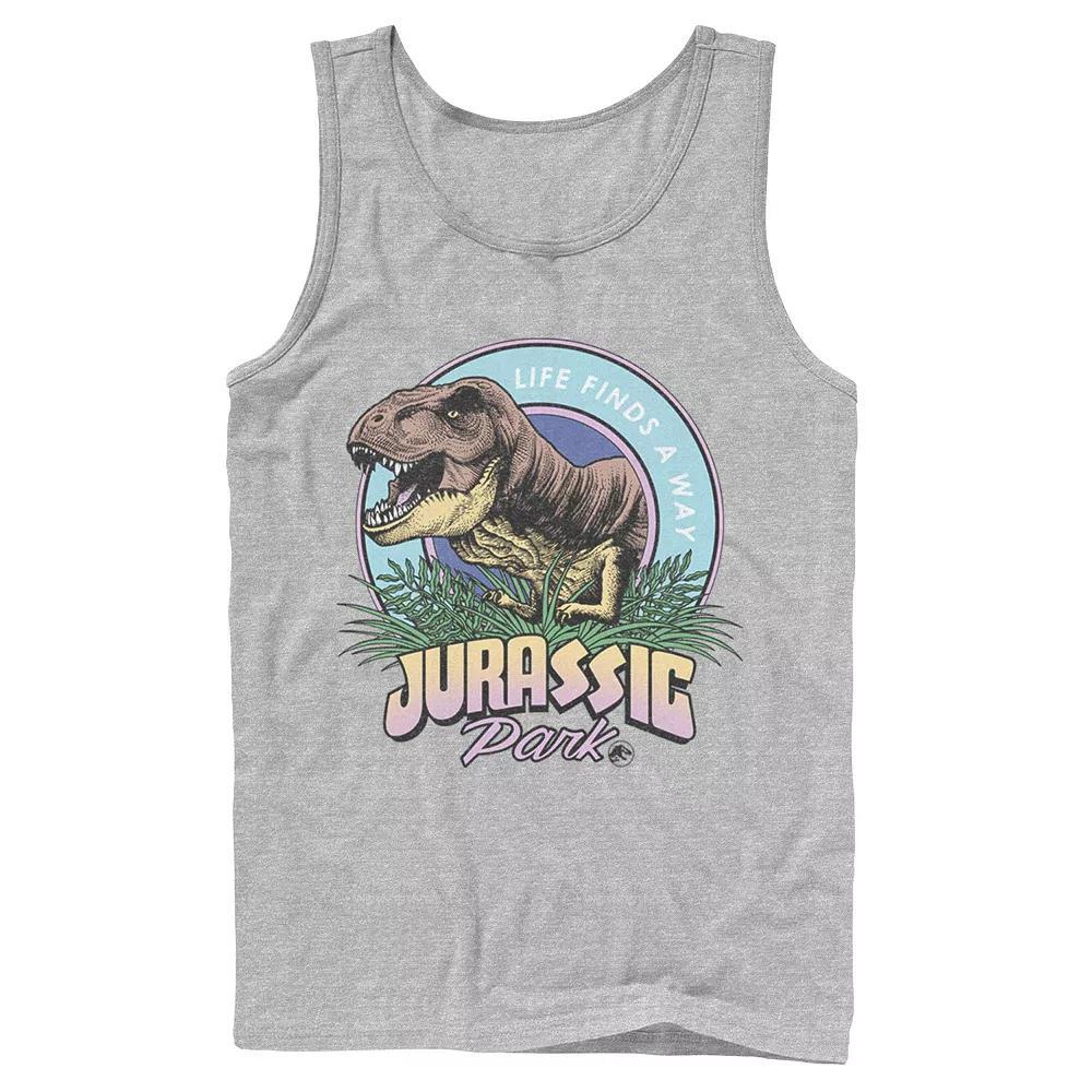 Men's Jurassic Park Life Finds A Way Vibrant Graphic Tank Top, Size: Large, Athletic Grey Product Image