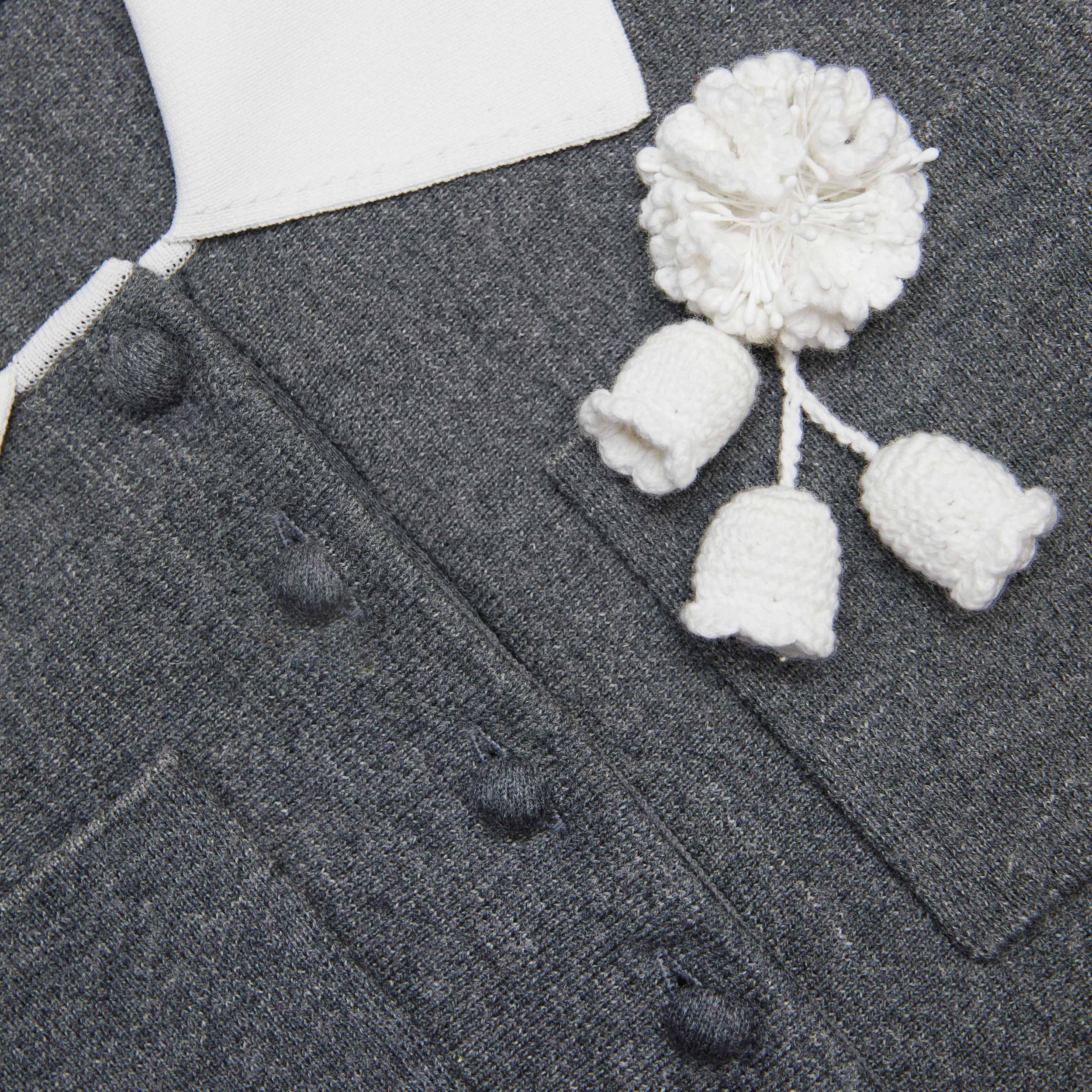 Grey Crochet Flower Collared Knit Mini Dress Product Image