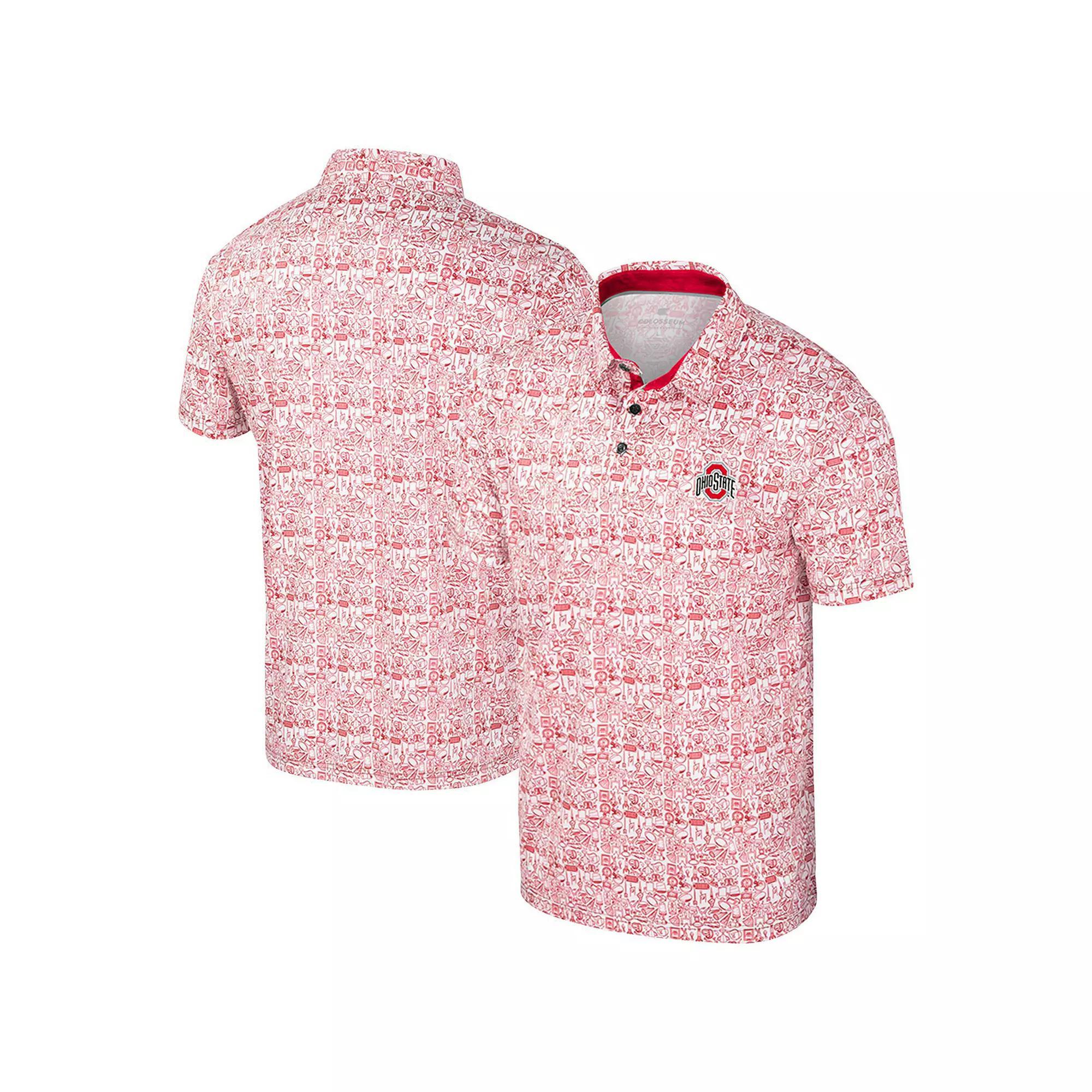 Men's Colosseum Scarlet/White Nebraska Huskers Big & Tall Allover Polo, Size: 5XLT, Red Product Image