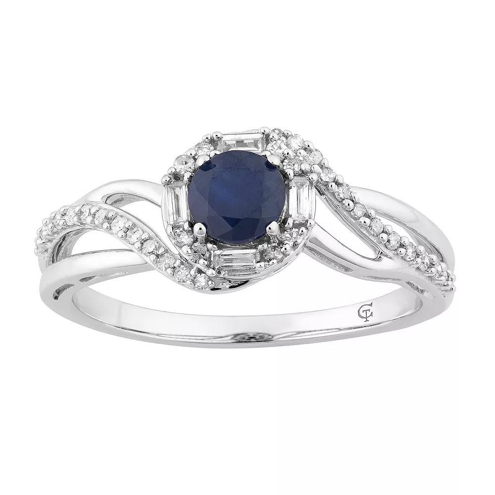 10k White Gold Sapphire & 1/4 Carat T.W. Diamond Swirl Ring, Women's, Size: 8, 10k Whgold Product Image