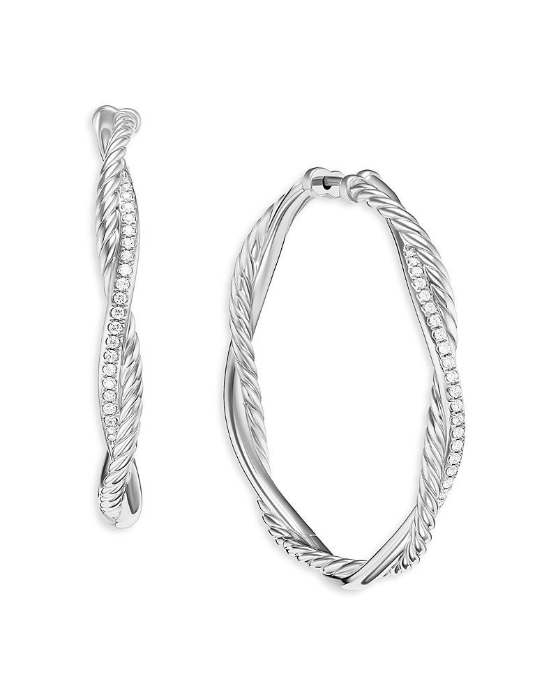 David Yurman Petite Infinity Hoop Earrings in Sterling Silver with Pave Diamonds Product Image