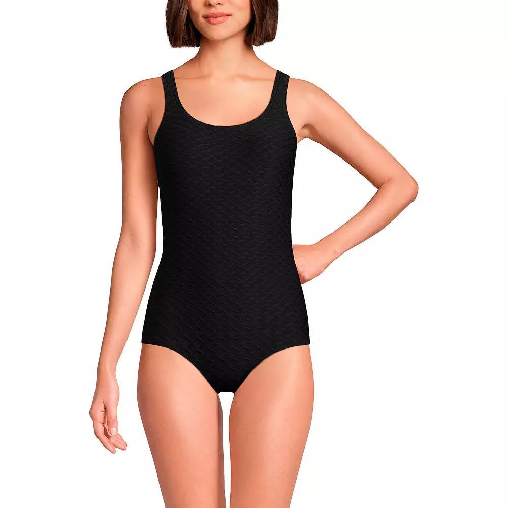 Womens Lands End Scoop Neck Tugless One-Piece Swimsuit Island Green Product Image