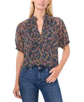 CeCe Printed Ruffle Neck Raglan Seam Split Neck Blouse (Classic ) Women's Clothing Product Image