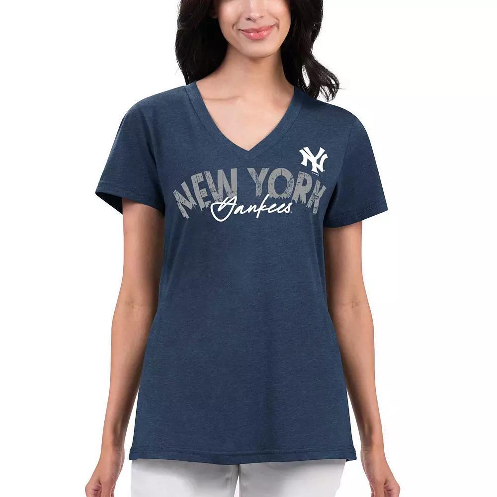 Women's G-III 4Her by Carl Banks Navy New York Yankees Key Move V-Neck T-Shirt, Size: XS, Blue Product Image