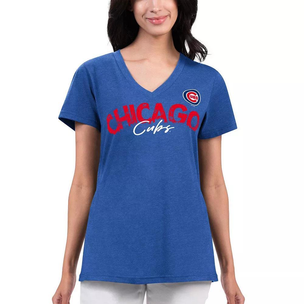Women's G-III 4Her by Carl Banks Royal Chicago Cubs Key Move V-Neck T-Shirt, Size: XS, Blue Product Image