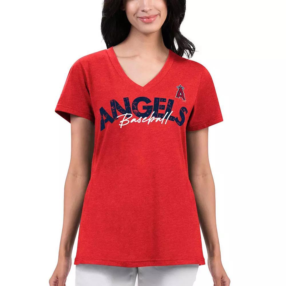 Women's G-III 4Her by Carl Banks Red Los Angeles Angels Key Move V-Neck T-Shirt, Size: Small Product Image