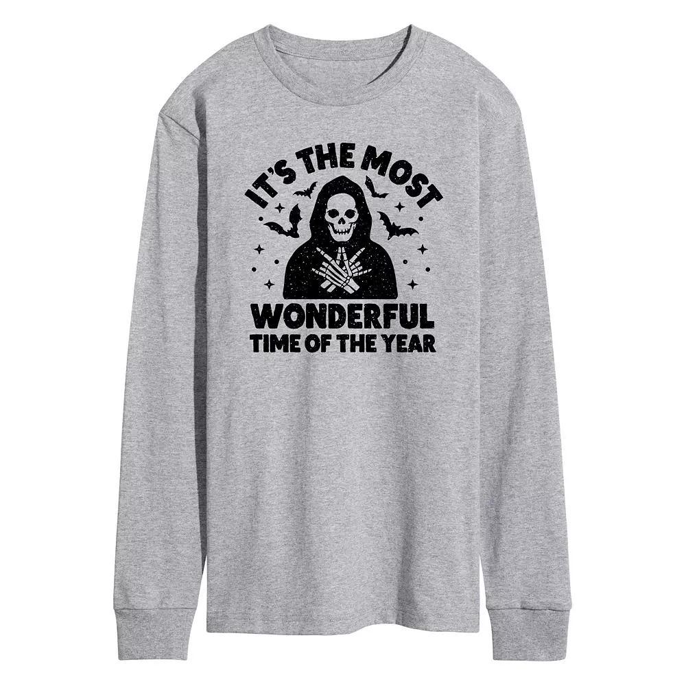 Men's Most Wonderful Time of Year Grim Reaper Long Sleeve Graphic Tee, Size: Large, Gray Product Image