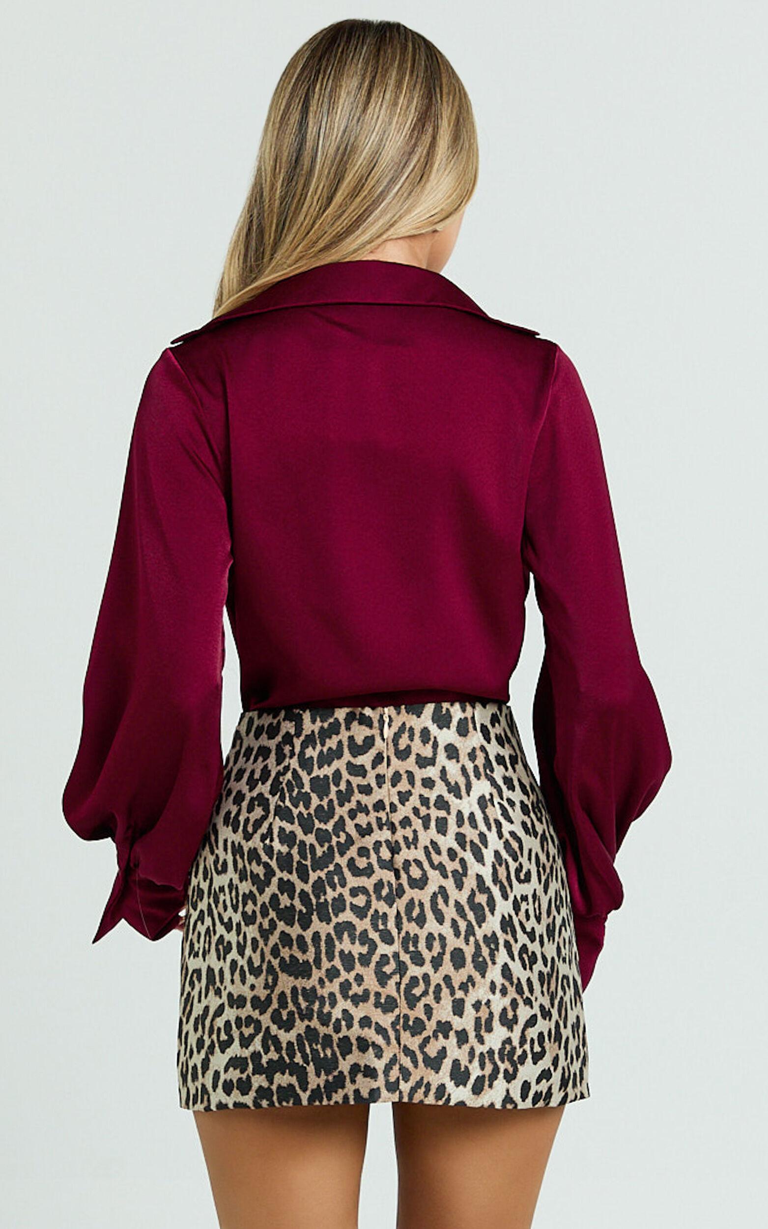 Zephyr Bodysuit - Plunge Neck Cowl Bodysuit in Wine Product Image