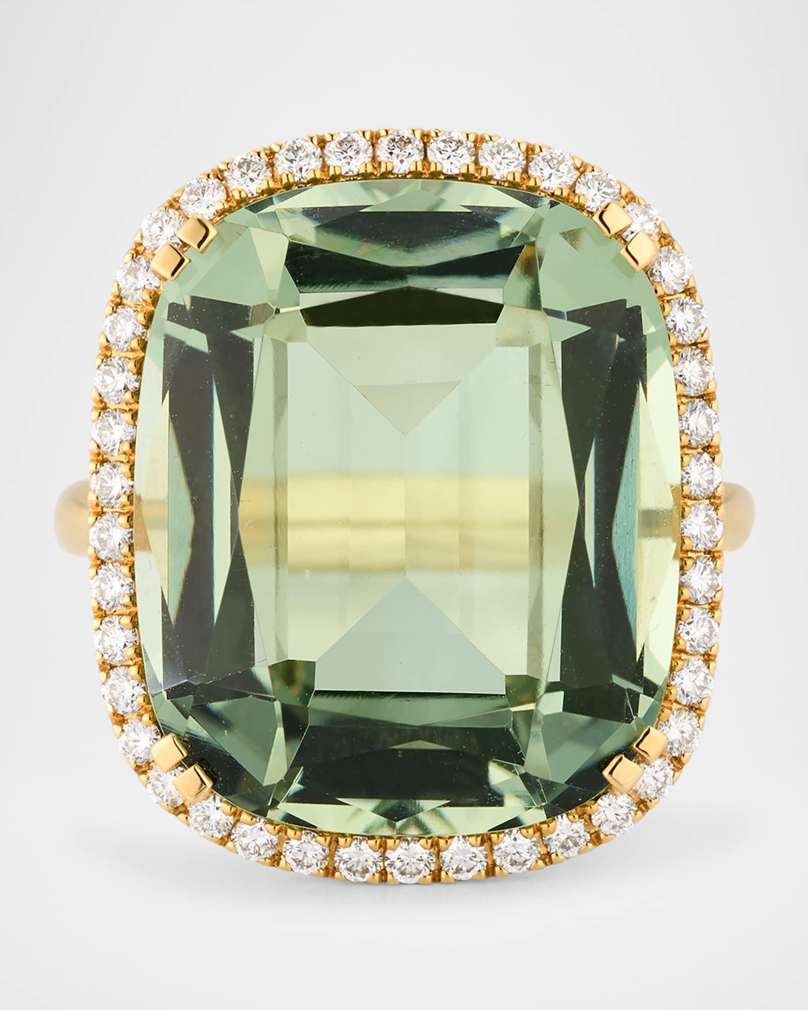 Gossip 18K Prasiolite Cushion Cut Ring with Tube Shank and Diamonds Product Image
