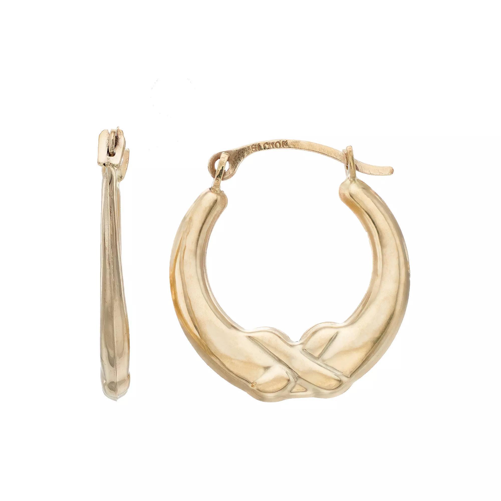 10k Gold Etched Hoop Earrings, Womens Product Image