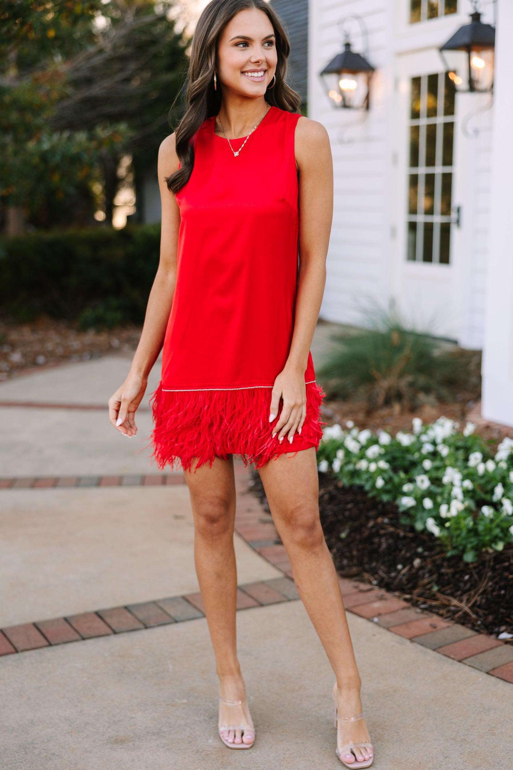 All The Drama I Need Red Feather Shift Dress Female Product Image