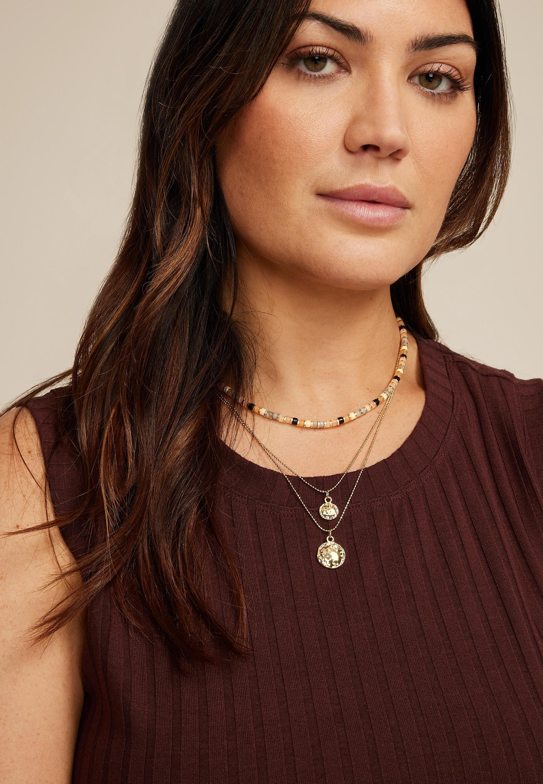 Sandy Shore Triple Layered Beaded Necklace Product Image