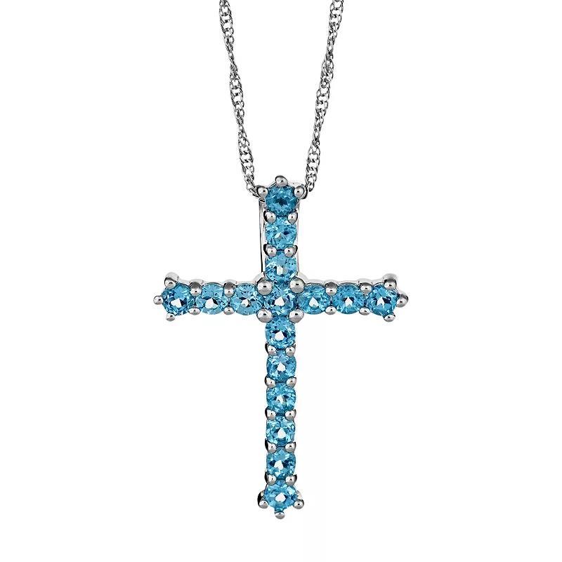 Celebration Gems Sterling Silver Swiss Blue Topaz Cross Pendant, Women's, Size: 18" Product Image