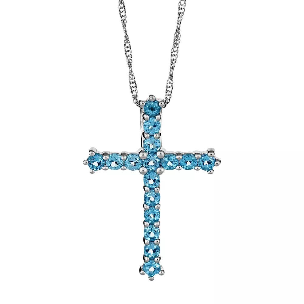 Celebration Gems Sterling Silver Swiss Blue Topaz Cross Pendant, Women's, Size: 18" Product Image