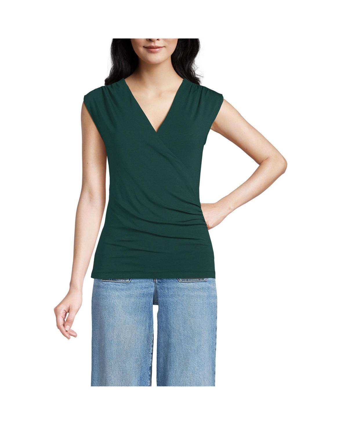 Womens Lands End Lightweight Jersey Wrap Front Top Product Image