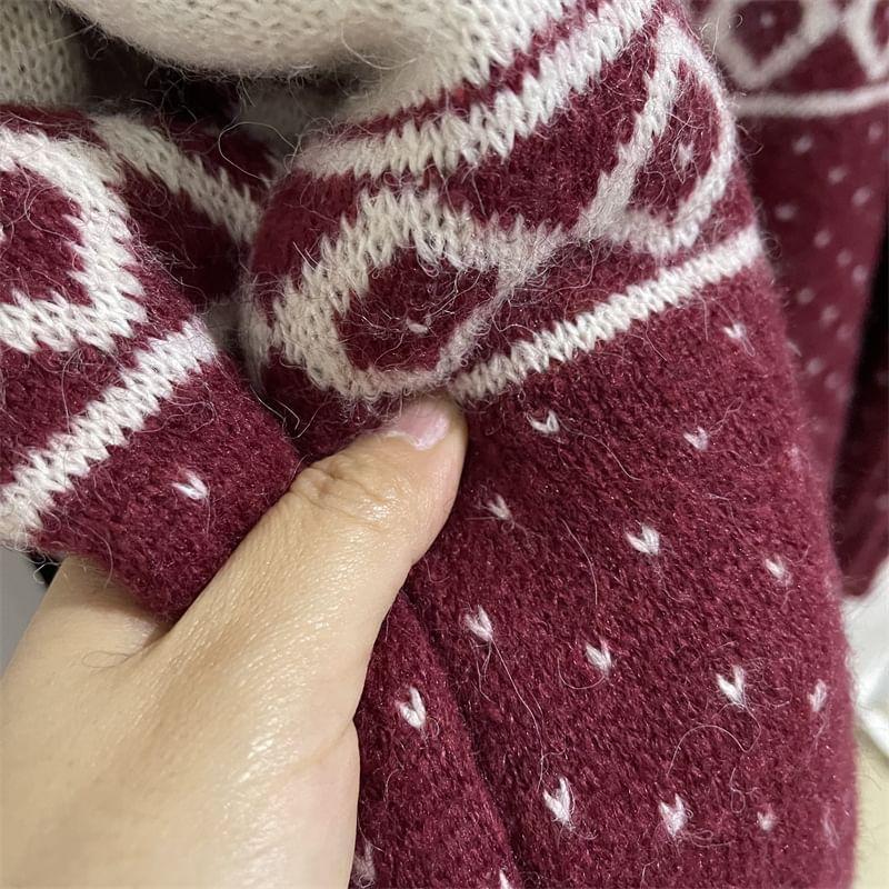 Crew Neck Patterned Oversized Sweater Product Image