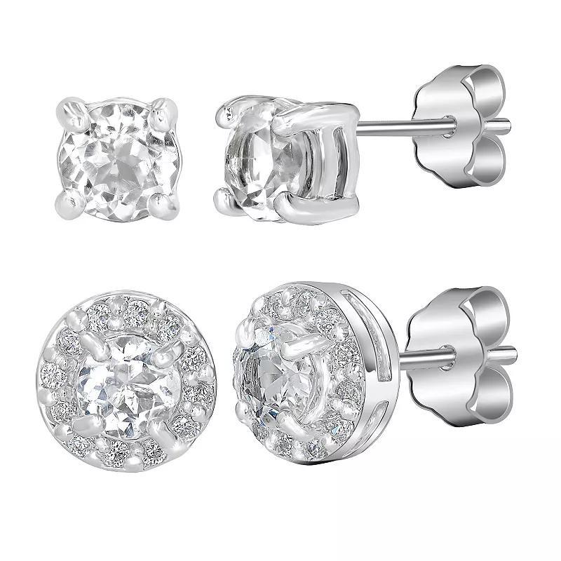 Gemistry Sterling Silver Round White Topaz & Topaz Earring Trio Set, Women's, Purple Blue Topaz Product Image