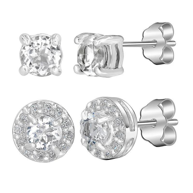 Gemistry Sterling Silver Round White Topaz & Topaz Earring Trio Set, Women's, Purple Blue Topaz Product Image