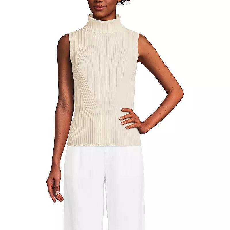 Women's Lands' End Fine Guage Turtle Neck Tank Sweater, Size: Large, Vicuna Grey Product Image