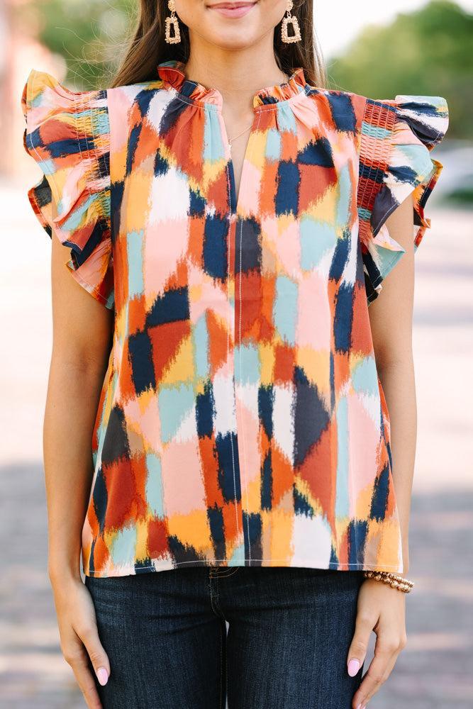THML: Ready For The Day Brown Abstract Blouse Female Product Image