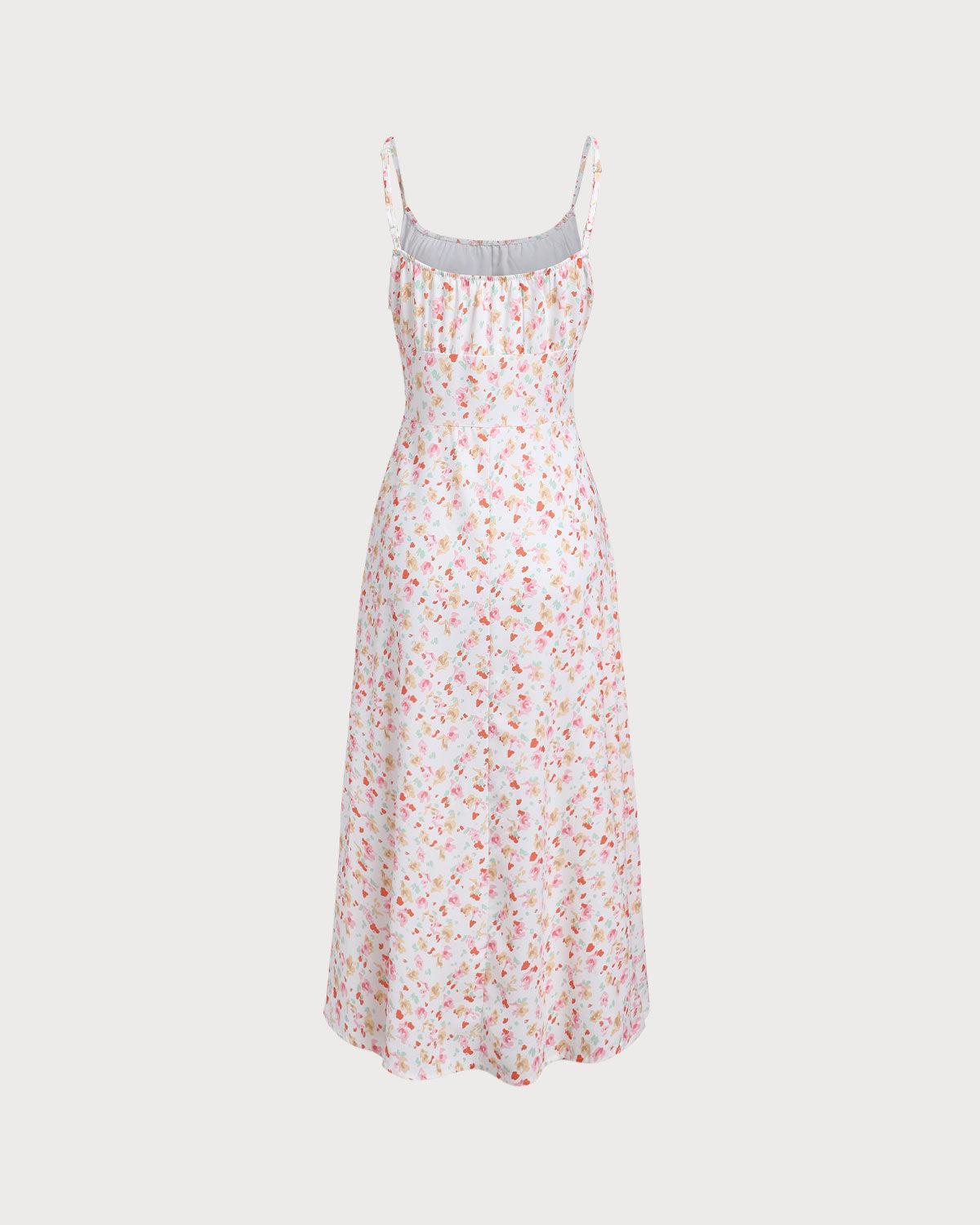 Pink Floral Draped Slip Midi Dress Product Image