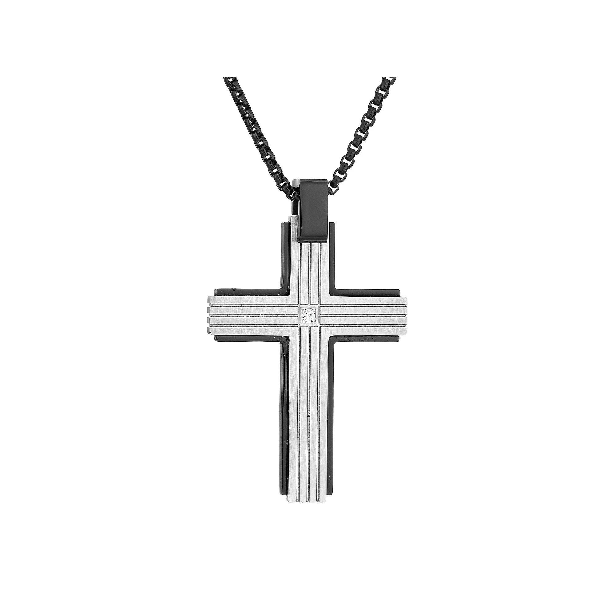 Men's LYNX Two Tone Stainless Steel Cross Pendant Necklace, Size: 24" Product Image