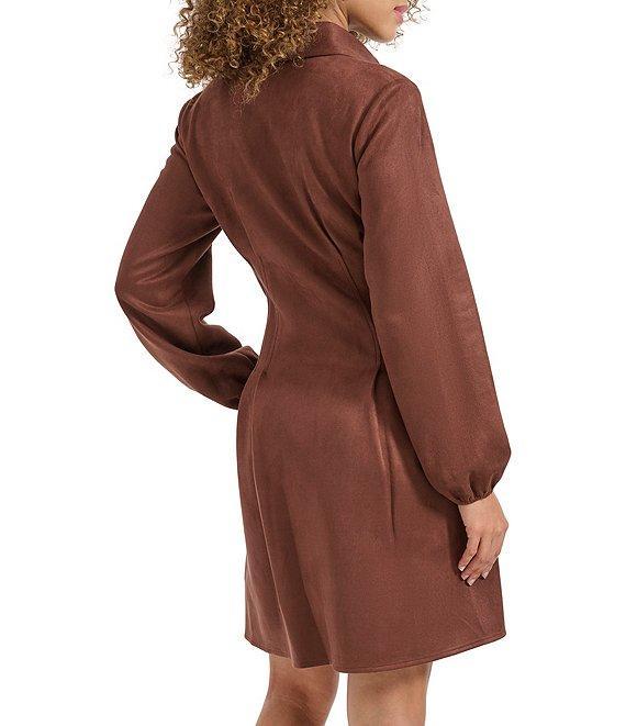 Kensie Suede Collar Neck Long Sleeve Button Front Pleated Mini Dress Product Image