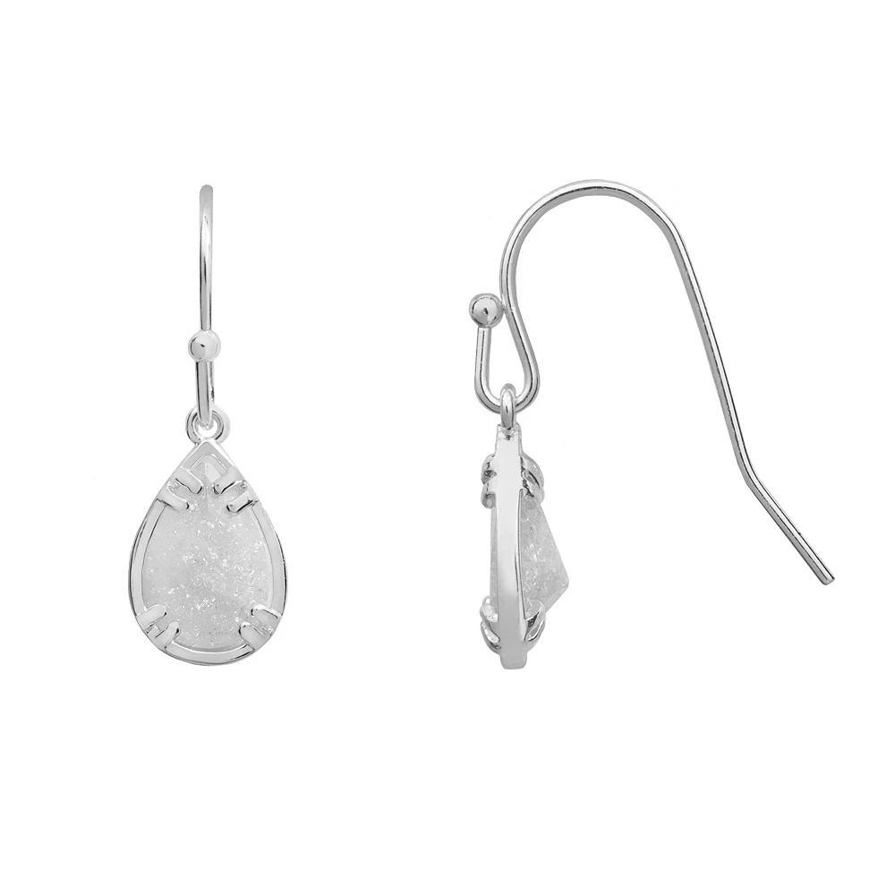 LC Lauren Conrad Silver Tone Crackle Cubic Zirconia Drop Earrings, Women's, Clear Product Image