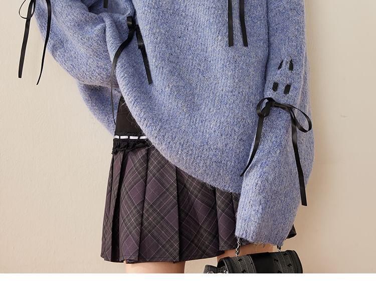 Round Neck Melange Bow Oversized Sweater Product Image