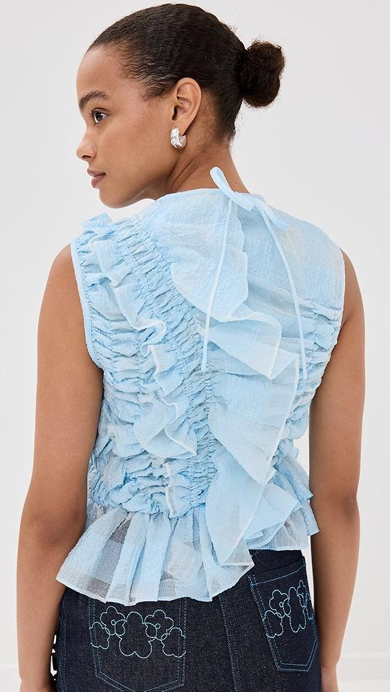 Cecilie Bahnsen Gingham Jacquard Light Blue Geo Top | Shopbop Product Image