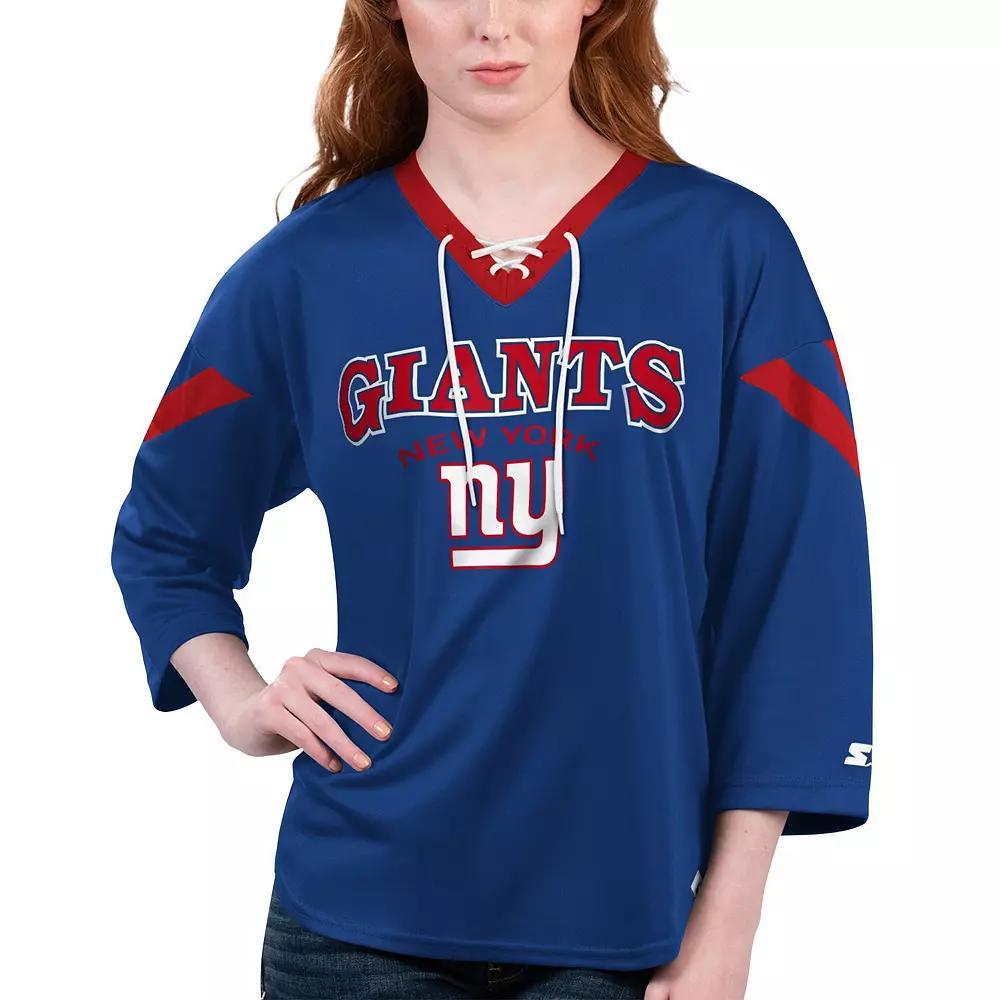 Women's Starter Royal New York Giants Rally Lace-Up 3/4 Sleeve T-Shirt, Size: 2XL, Blue Product Image