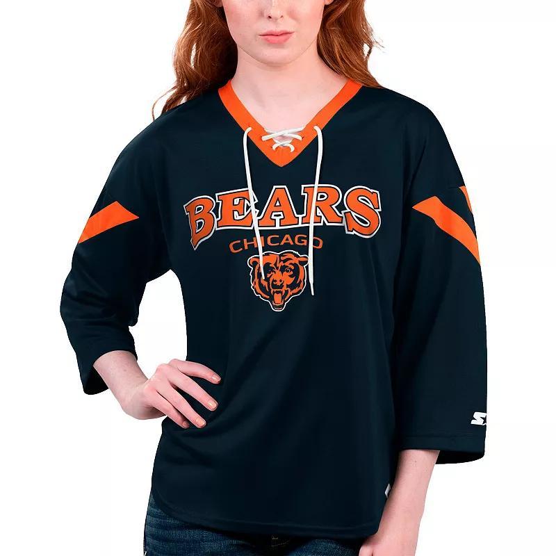 Women's Starter Navy Chicago Bears Rally Lace-Up 3/4 Sleeve T-Shirt, Size: XS, Blue Product Image