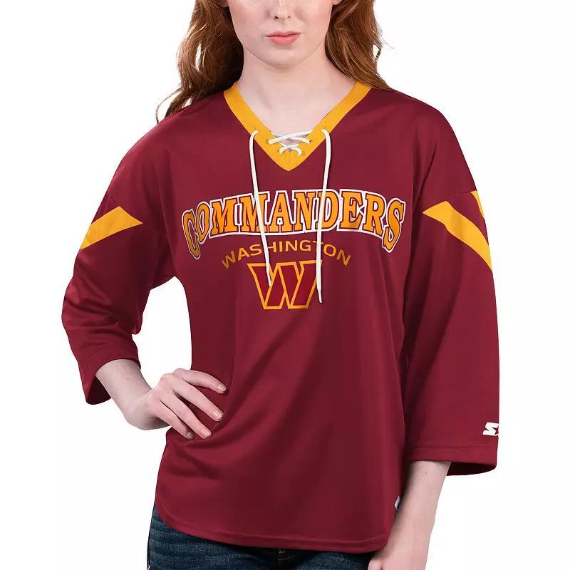 Women's Starter Navy Chicago Bears Rally Lace-Up 3/4 Sleeve T-Shirt, Size: XS, Blue Product Image