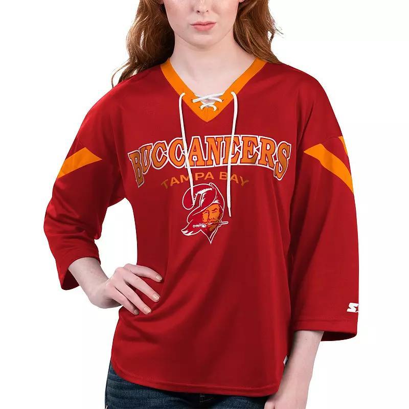Women's Starter Red Tampa Bay Buccaneers Rally Lace-Up 3/4 Sleeve T-Shirt, Size: 2XL Product Image