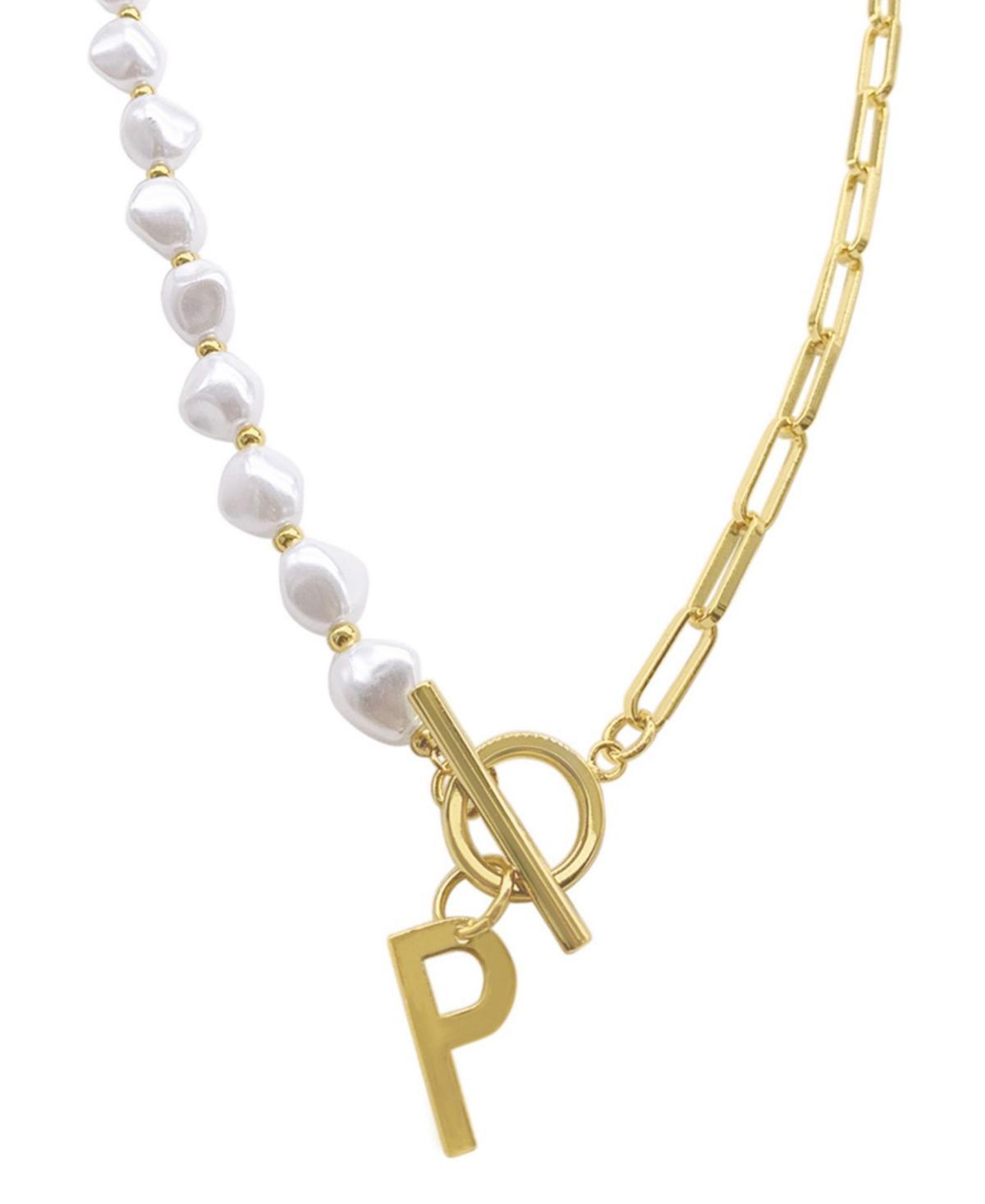 Adornia Simulated Pearl & Paperclip Chain Initial Toggle Necklace, Womens, Gold Tone G Product Image