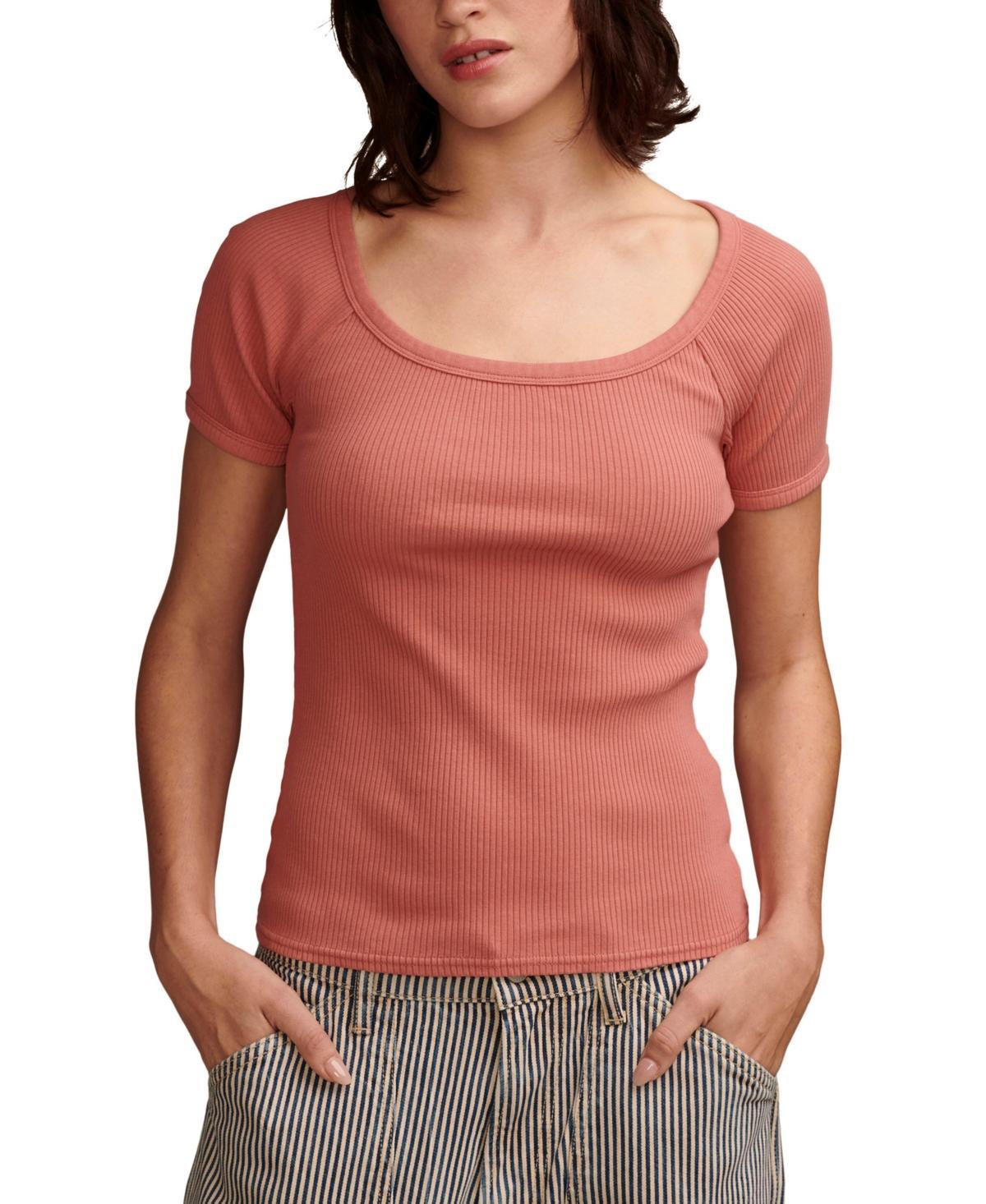 Lucky Brand Short Sleeve Rib Knit Top (Jet ) Women's Clothing Product Image