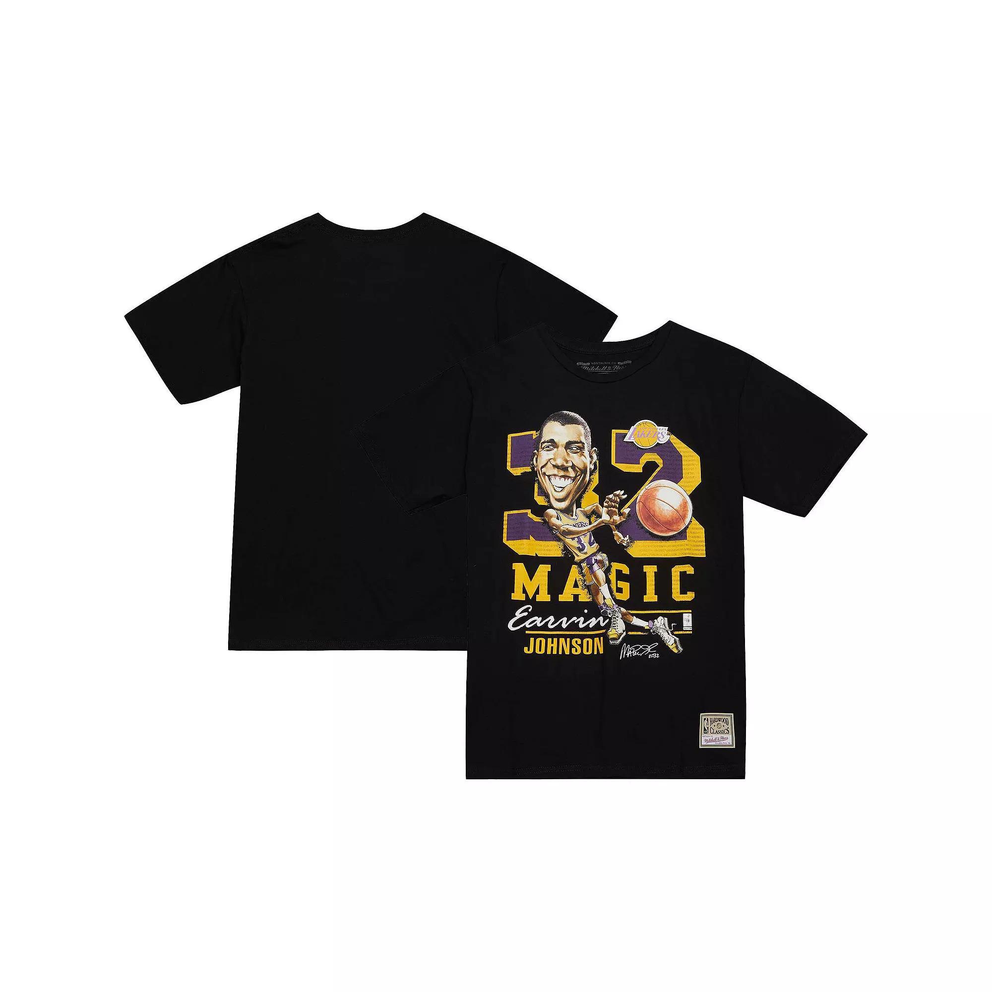 Mens Mitchell & Ness Magic Johnson Los Angeles Lakers Hardwood Classics Caricature T-Shirt Product Image