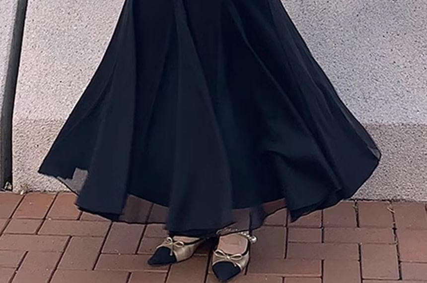 Long-Sleeve Scoop Neck Plain Beaded Maxi Mermaid Dress Product Image