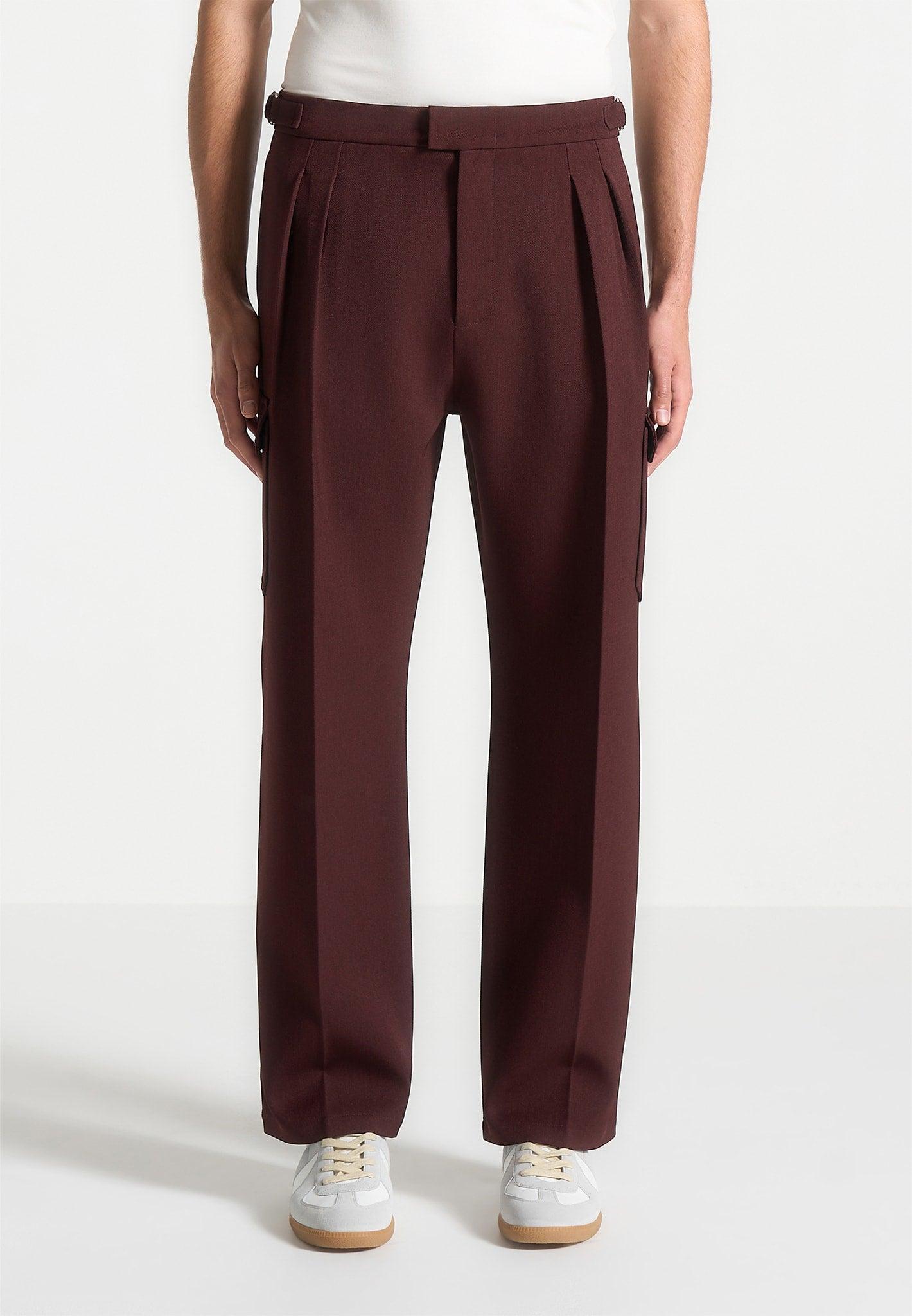Relaxed Fit Twill Pocket Trousers - Wine Red Male Product Image