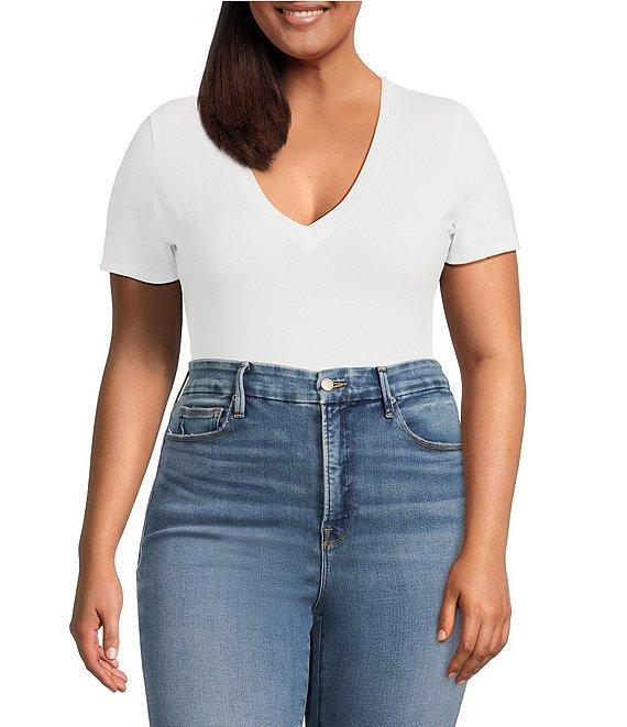 Good American Plus Size Super Stretch Deep V-Neck Short Sleeve Bodysuit Product Image