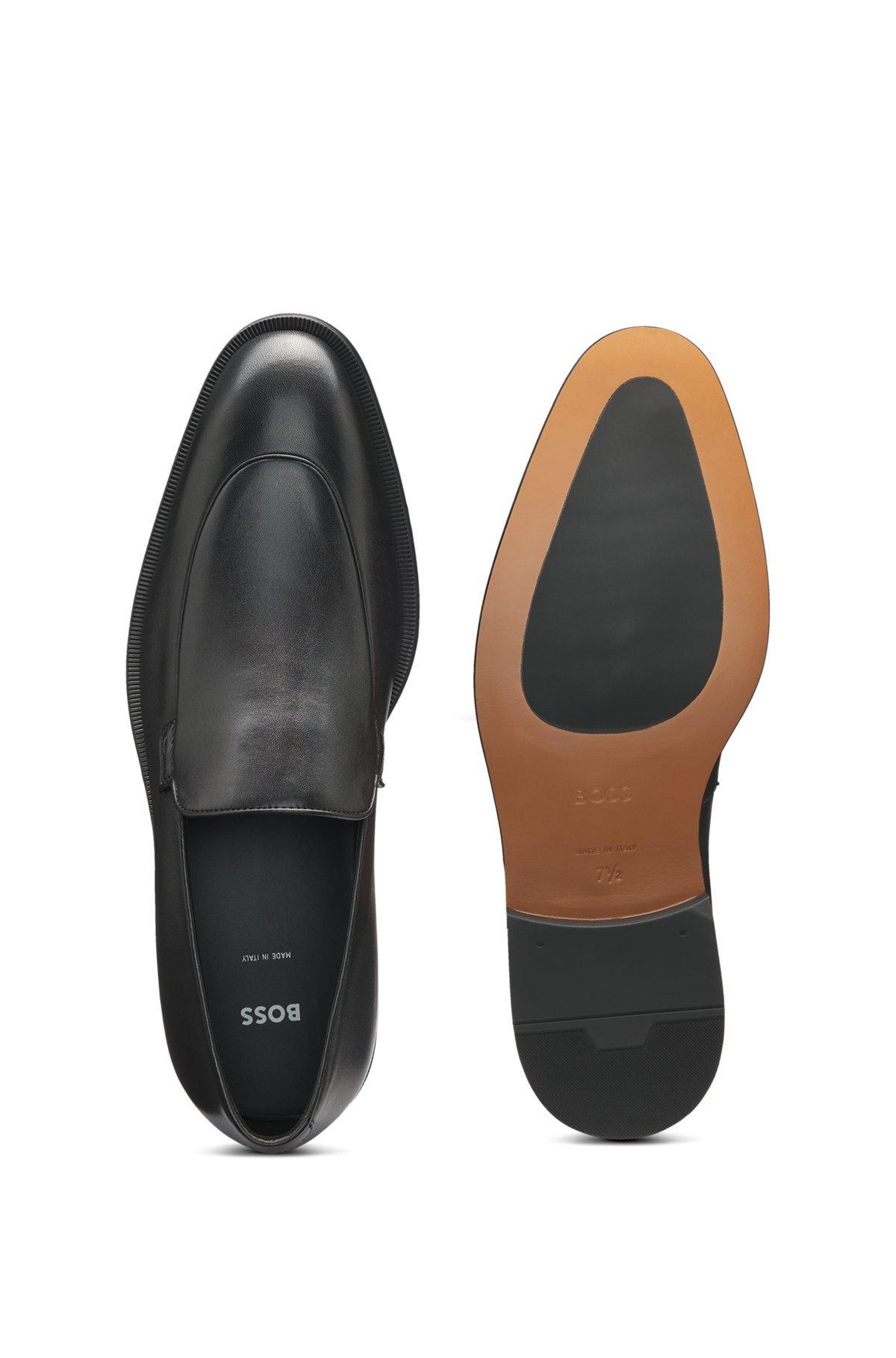 BOSS - Leather loafers with apron toe - Black Product Image